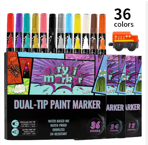 Acrylic Dual Dip Marker Set – 36 Pack – Double - Tip Paint Markers with Fine & Brush Tips – Waterproof, Quick - Dry Acrylic Ink – Ideal for Rock Painting, DIY Crafts, Canvas, Wood, and Glass - Simply Everyday Products