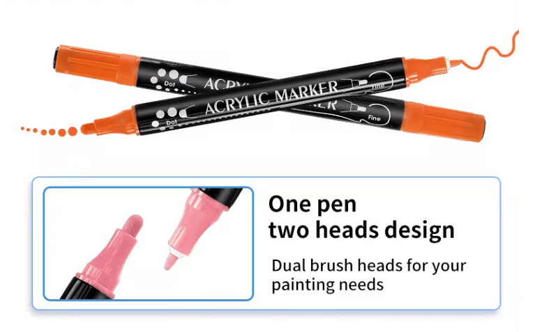 Acrylic Dual Dip Marker Set – 36 Pack – Double - Tip Paint Markers with Fine & Brush Tips – Waterproof, Quick - Dry Acrylic Ink – Ideal for Rock Painting, DIY Crafts, Canvas, Wood, and Glass - Simply Everyday Products