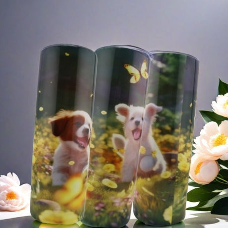 Alpha Custom Printing 2 Puppies Running 20oz tumbler with straw - Simply Everyday Products