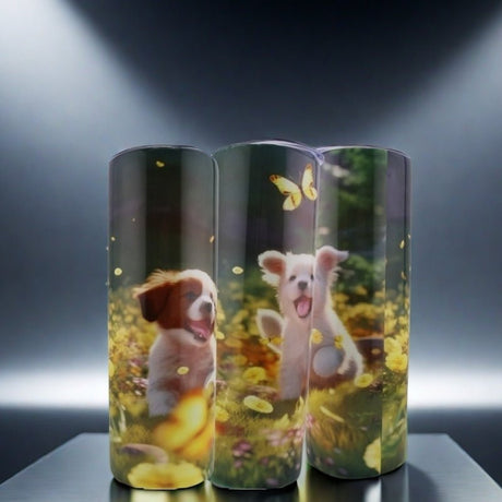 Alpha Custom Printing 2 Puppies Running 20oz tumbler with straw - Simply Everyday Products