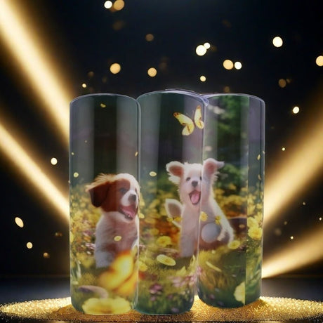 Alpha Custom Printing 2 Puppies Running 20oz tumbler with straw - Simply Everyday Products