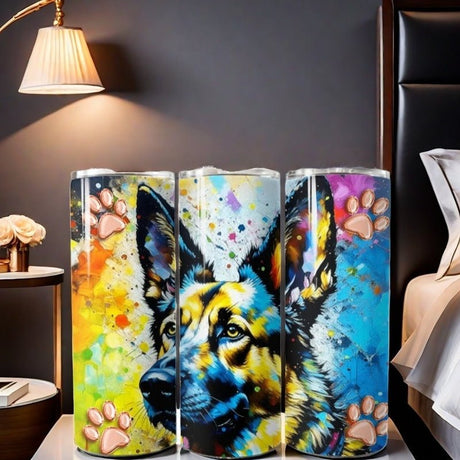 Alpha Custom Printing Artistic German Shepard 20oz tumbler with straw - Simply Everyday Products