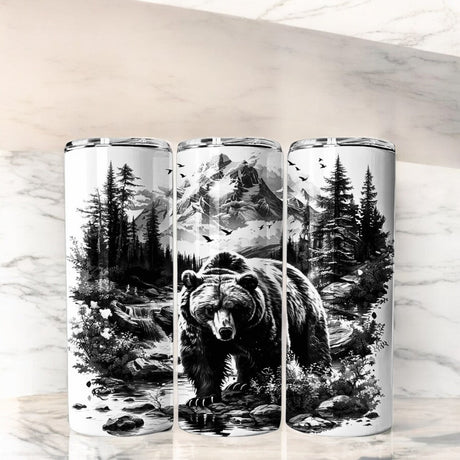 Alpha Custom Printing Bear In Woods 20oz tumbler with straw - Simply Everyday Products