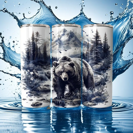 Alpha Custom Printing Bear In Woods 20oz tumbler with straw - Simply Everyday Products