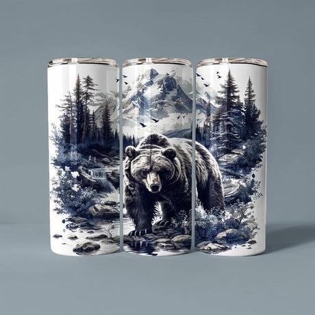 Alpha Custom Printing Bear In Woods 20oz tumbler with straw - Simply Everyday Products