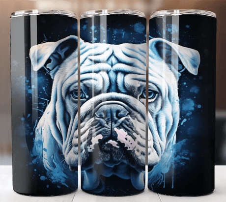 Alpha Custom Printing Bulldog Blue Background 20oz tumbler with straw - Simply Everyday Products