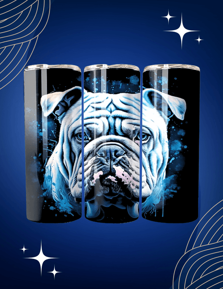 Alpha Custom Printing Bulldog Blue Background 20oz tumbler with straw - Simply Everyday Products