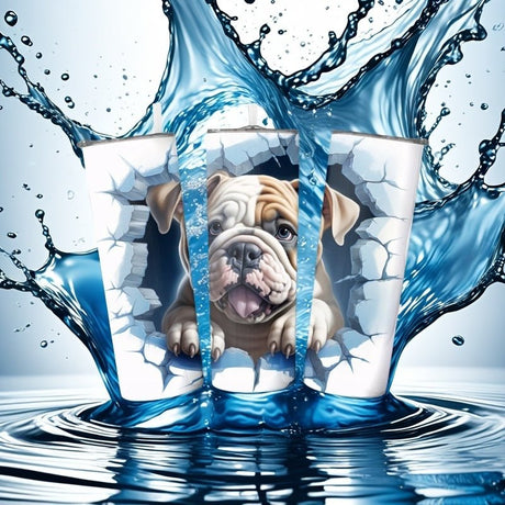 Alpha Custom Printing Bulldog Blue Brick Wall 20oz tumbler with straw - Simply Everyday Products