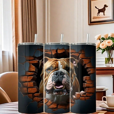 Alpha Custom Printing Bulldog Brick Wall 20oz tumbler with straw - Simply Everyday Products