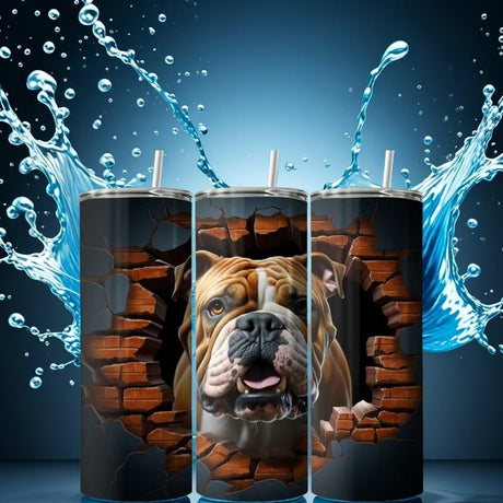 Alpha Custom Printing Bulldog Brick Wall 20oz tumbler with straw - Simply Everyday Products