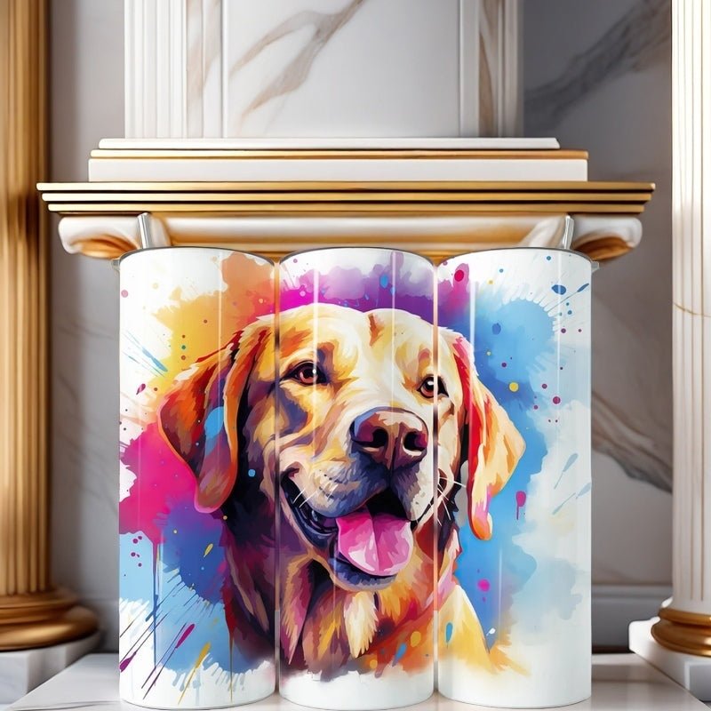 Alpha Custom Printing Cartoon Yellow Lab Splatter 20oz tumbler with straw - Simply Everyday Products