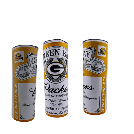 Alpha Custom Printing (Look Alike) Packers Beer Can 20oz tumbler with straw - Simply Everyday Products