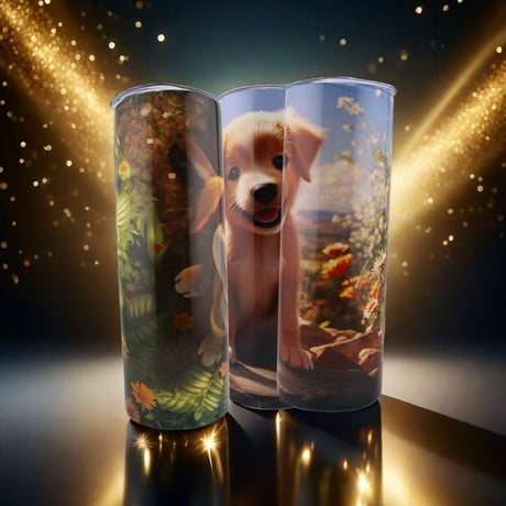 Alpha Custom Printing Puppy Sitting on Rock 20oz tumbler with straw - Simply Everyday Products