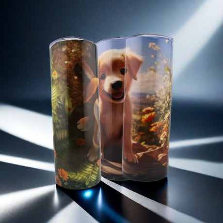 Alpha Custom Printing Puppy Sitting on Rock 20oz tumbler with straw - Simply Everyday Products