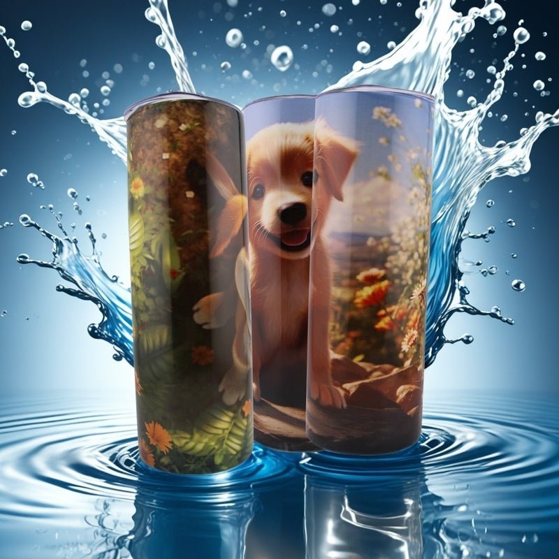 Alpha Custom Printing Puppy Sitting on Rock 20oz tumbler with straw - Simply Everyday Products