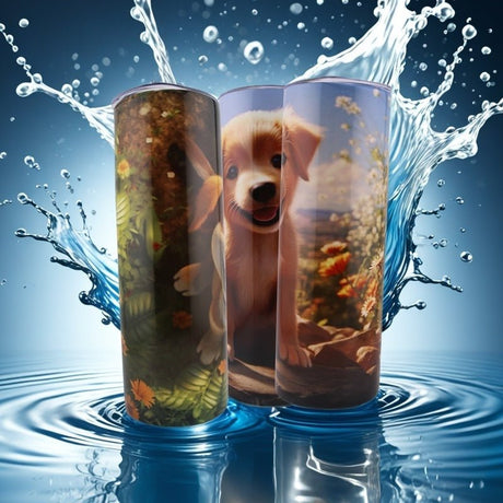 Alpha Custom Printing Puppy Sitting on Rock 20oz tumbler with straw - Simply Everyday Products