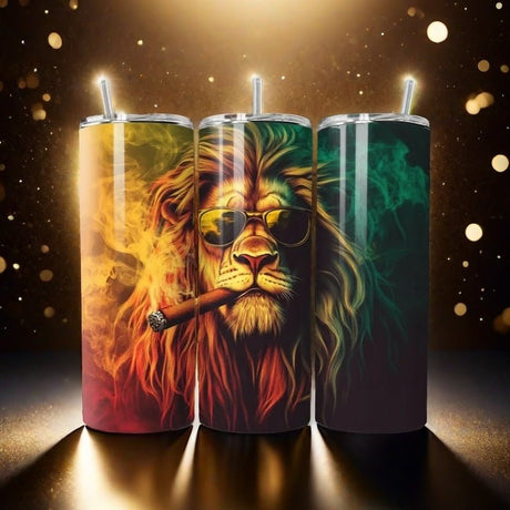 Alpha Custom Printing Rasta Lion 20oz tumbler with straw - Simply Everyday Products