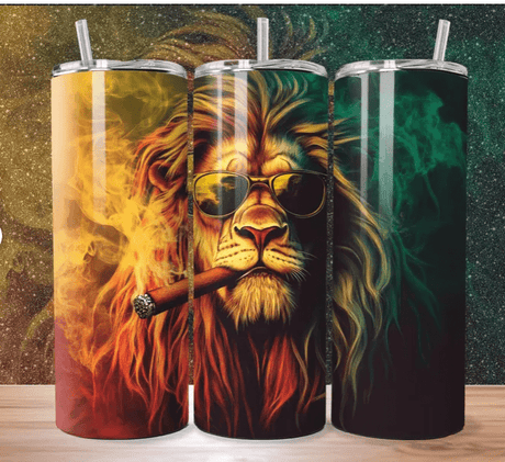 Alpha Custom Printing Rasta Lion 20oz tumbler with straw - Simply Everyday Products