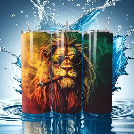Alpha Custom Printing Rasta Lion 20oz tumbler with straw - Simply Everyday Products