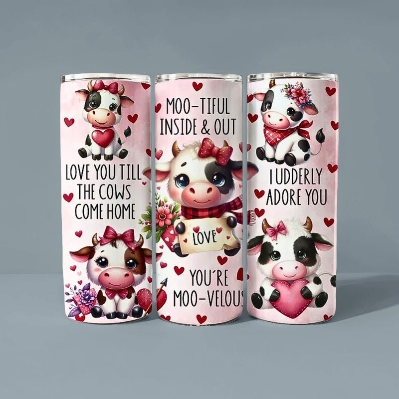 Alpha Custom Printing Valentine Cow Love 20oz tumbler with straw - Simply Everyday Products
