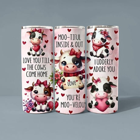 Alpha Custom Printing Valentine Cow Love 20oz tumbler with straw - Simply Everyday Products