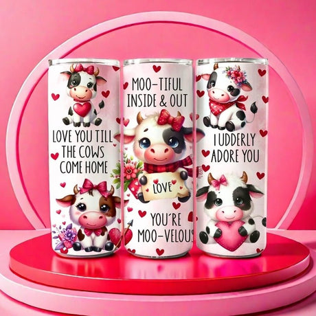 Alpha Custom Printing Valentine Cow Love 20oz tumbler with straw - Simply Everyday Products