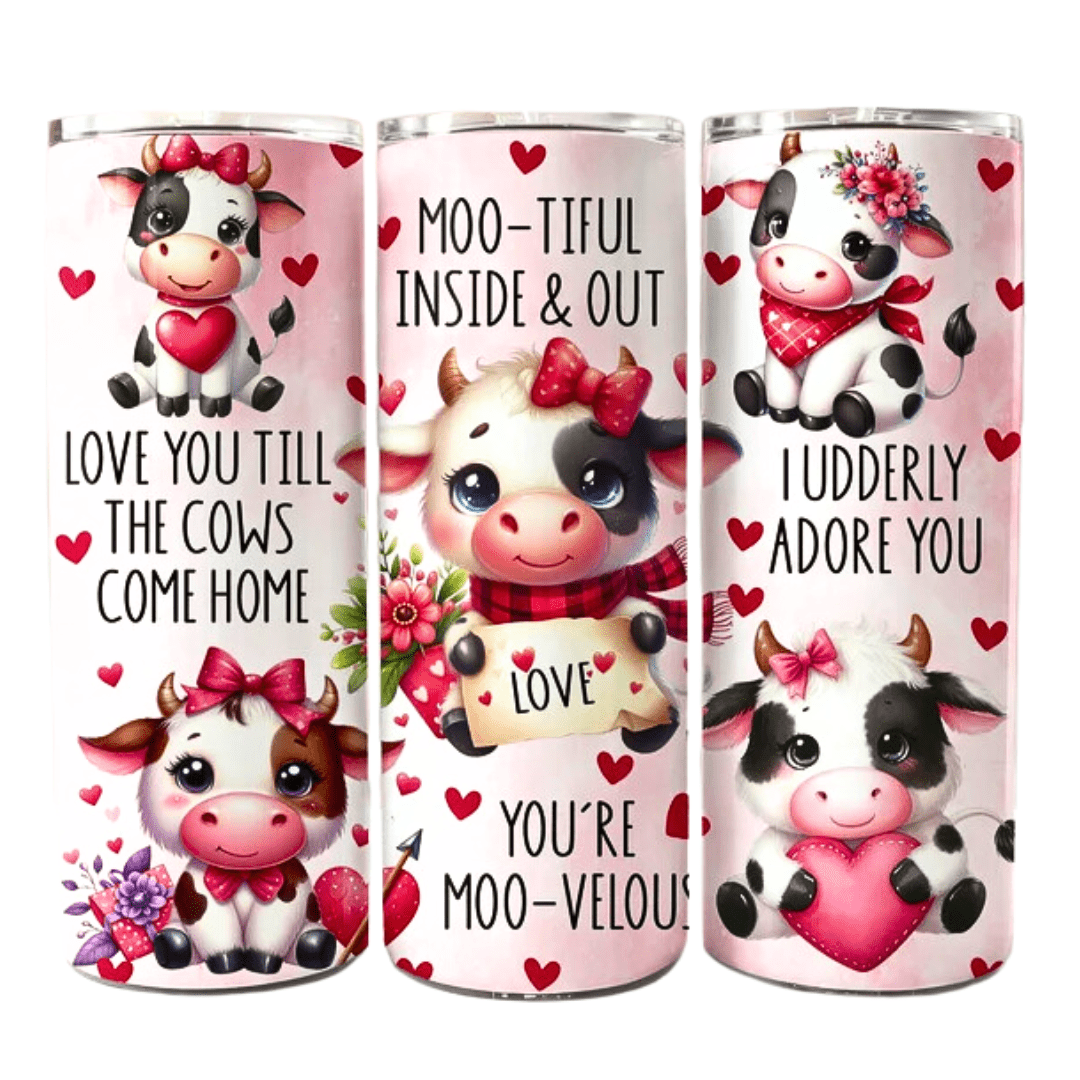 Alpha Custom Printing Valentine Cow Love 20oz tumbler with straw - Simply Everyday Products