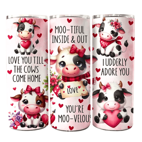 Alpha Custom Printing Valentine Cow Love 20oz tumbler with straw - Simply Everyday Products