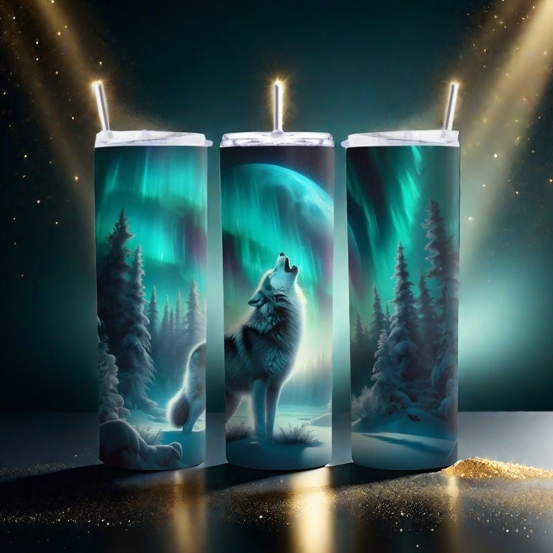 Alpha Custom Printing Wolf Howling 20oz tumbler with straw - Simply Everyday Products