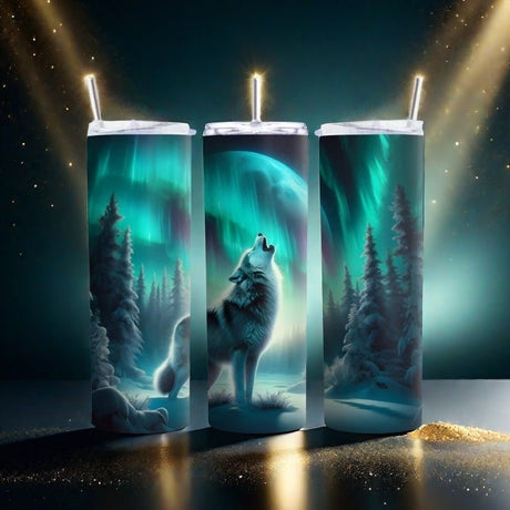 Alpha Custom Printing Wolf Howling 20oz tumbler with straw - Simply Everyday Products