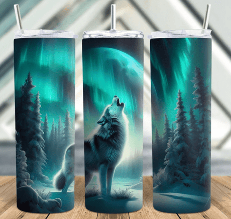Alpha Custom Printing Wolf Howling 20oz tumbler with straw - Simply Everyday Products