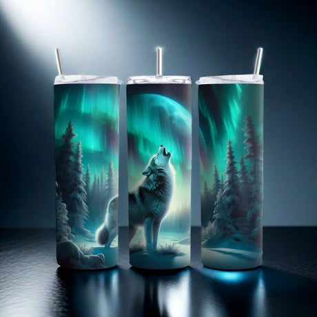 Alpha Custom Printing Wolf Howling 20oz tumbler with straw - Simply Everyday Products