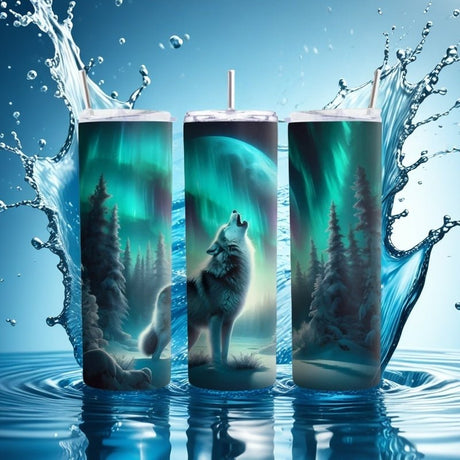 Alpha Custom Printing Wolf Howling 20oz tumbler with straw - Simply Everyday Products
