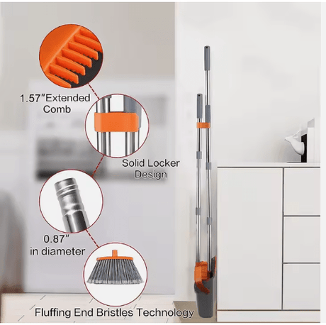 🧹✨ Broom and Dust Pan Set Effortless Clean. Neat and Tidy. ( Orange) - Simply Everyday Products