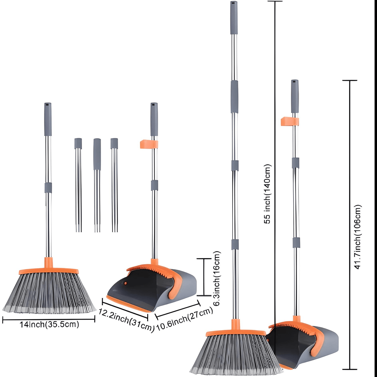 🧹✨ Broom and Dust Pan Set Effortless Clean. Neat and Tidy. ( Orange) - Simply Everyday Products