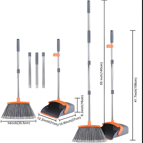 🧹✨ Broom and Dust Pan Set Effortless Clean. Neat and Tidy. ( Orange) - Simply Everyday Products