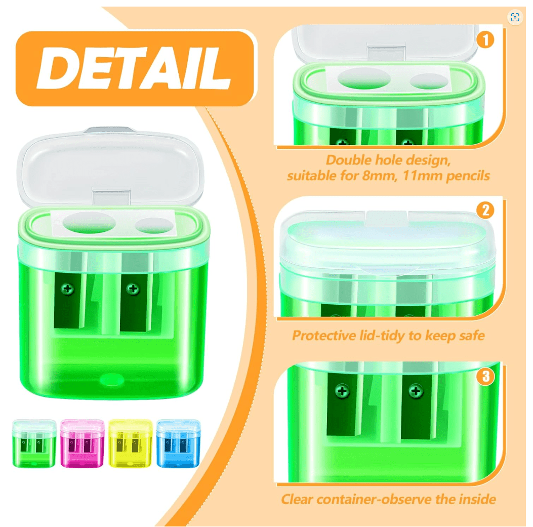 Pencil Sharpeners Bulk Pack – Manual Dual - Hole Sharpeners for Standard & Jumbo Pencils – Compact, Portable, Easy - to - Clean – Great for Classrooms, Schools, Offices & Art Supplies - Simply Everyday Products