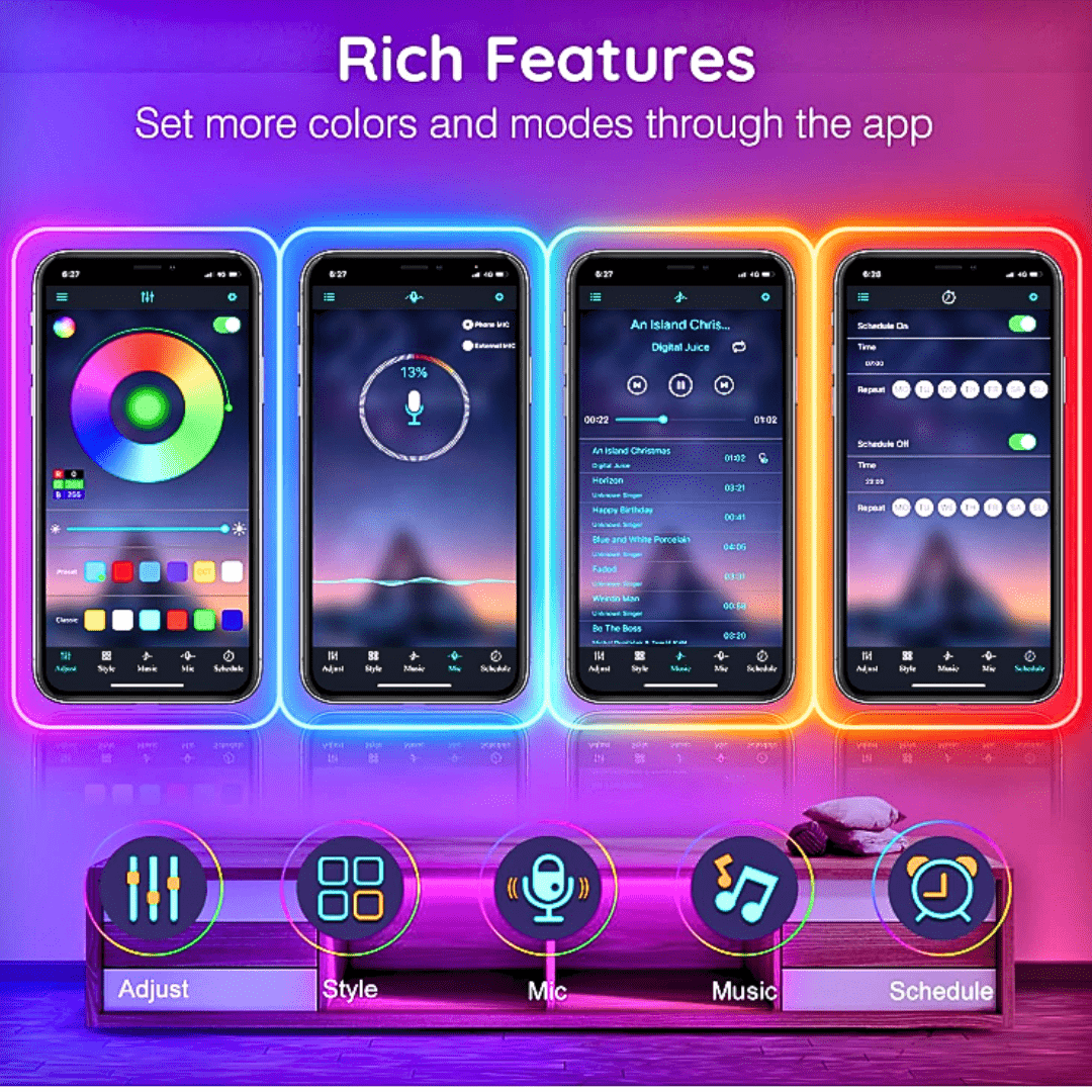 Simply Everyday Products 32.5Ft Neon Rope Lights - Flexible LED Rope Lights with App & Remote Control, Multiple Modes RGB Outdoor Neon Lights, IP65 Waterproof, - Simply Everyday Products
