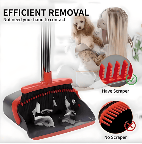 Title: Broom and Dustpan Set Red and Black – Upright Standing Broom with Long Handle & Clip - On Dust Pan – Indoor/Outdoor Cleaning Tool for Home, Office, Kitchen, and Floor Sweeping - Simply Everyday Products