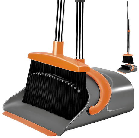 Title: Broom and Dustpan Set Red and Black – Upright Standing Broom with Long Handle & Clip - On Dust Pan – Indoor/Outdoor Cleaning Tool for Home, Office, Kitchen, and Floor Sweeping - Simply Everyday Products